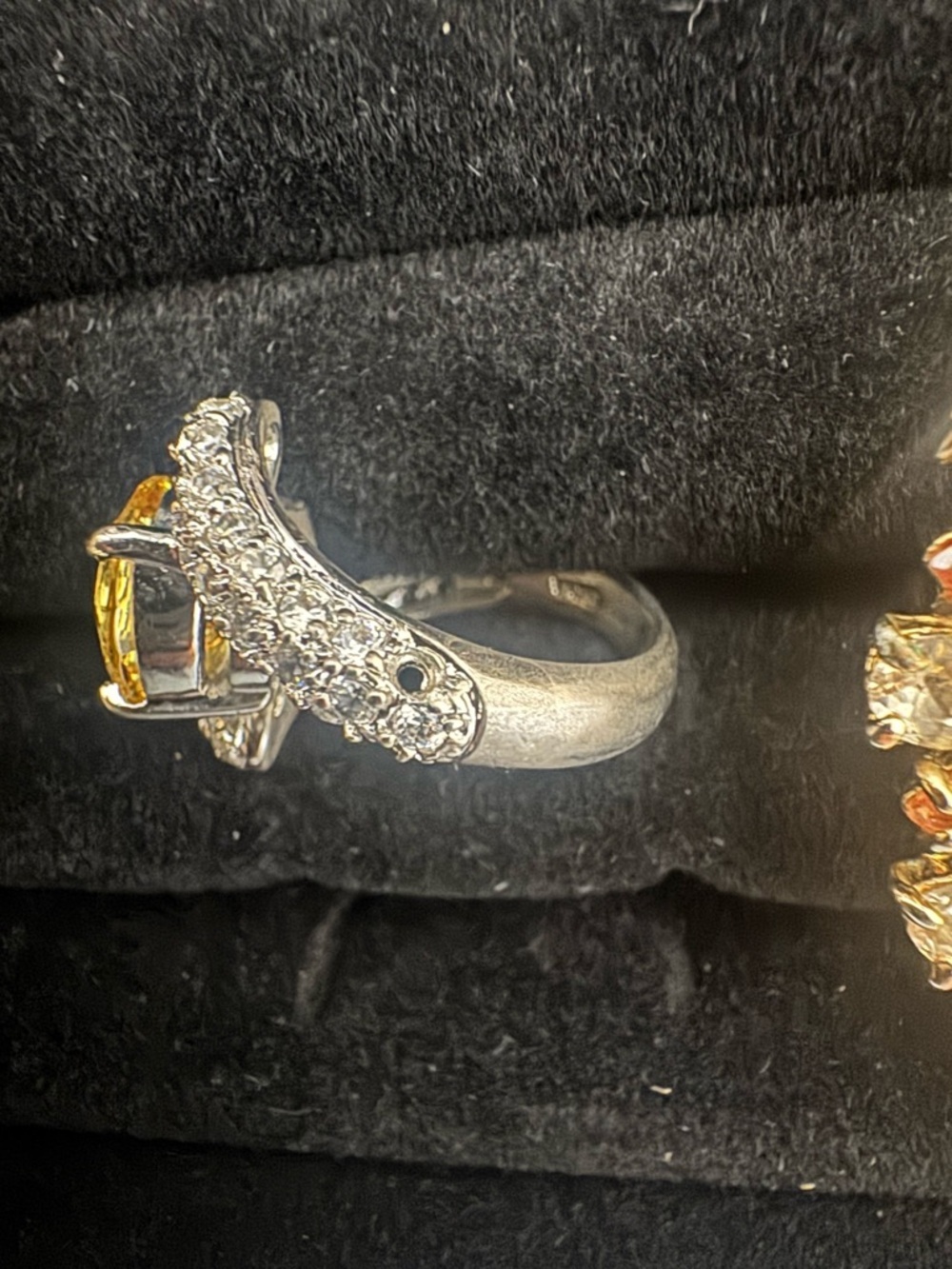 Sterling Silver 925 Yellow CZ Cocktail Ring Wave Band Size 6 - Picture 11 of 11